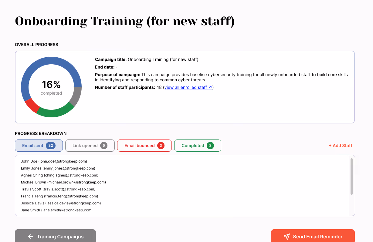 Security training interface